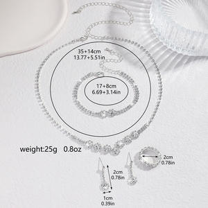 Elegante Conjunto de Joyería Nupcial Romántica - Accesorios al por Mayor para Bodas, Collar, Pendientes, Anillo, Chapado en Plata con Pedrería JOMTY - Product Image 4