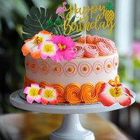 Décorations de gâteaux hawaïens : Fleurs d'été avec feuilles de tortue, fleurs d'hibiscus et feuilles de palmier pour fournitures de fête d'anniversaire sur le thème du Luau