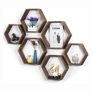Juego de 6 Estantes de Madera con Diseño de Panal de Abeja, Estante de Almacenamiento, Exhibición Geométrica, Estante Flotante Hexagonal de Madera para Pared, Muebles de Cocina - Product Image 6