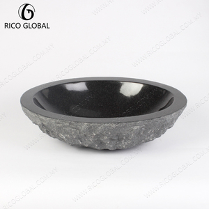 Vasque de salle de bain ovale en granit noir, lavabo à poser sur comptoir, bol de lavabo en pierre naturelle - Product Image 2