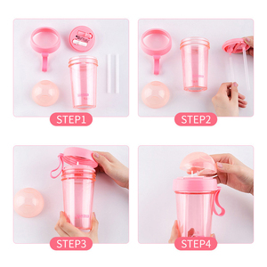 Botella de <span class=keywords><strong>agua</strong></span> doble con pajita de plástico de 420ml/600ml, diseño único, para parejas, para beber al aire libre. - Product Image 6