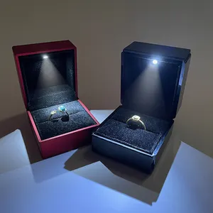 Led black lacquer logo silk screen luxury jewellery boxwith lights led jewellery package custom ring boxes jewelry box