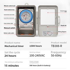 Minuteries mécaniques TB35 TB388R TB358K TB388N9E TB35N, interrupteur horaire avec batterie intégrée, contrôle 24 heures, 16A 100-240V, OEM ODM - Product Image 2