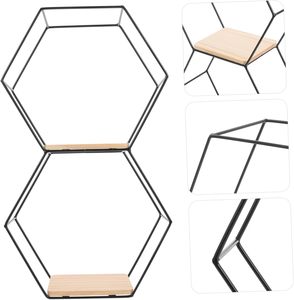 Autre meuble de salon chambre à coucher salle de bain rangement suspendu support de décoration en bois métal fer hexagonal étagère murale flottante - Product Image 5