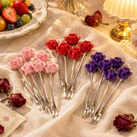 Keramische rozenboeket fruitvorkjes roestvrijstalen desserthouder set diverse kleuren 7,7cm 6,8cm 9,3cm voor bruiloft feest cadeau
