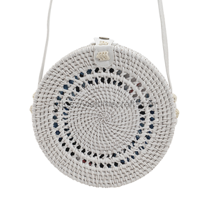 Sac à main rond en rotin naturel tissé à la main sangles en cuir gland décoration à la mode fermeture à glissière Portable sac à main doublure en Polyester - Product Image 2