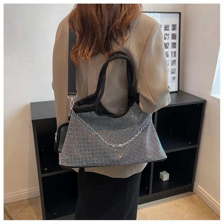 wholesale large size Tote Bag Punk Style Satchels Crossbody Bags Luxury Designer Shiny Rhinestone women Handbags With purse