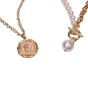 Collar de perlas de doble capa estilo europeo americano con cadena dorada para mujer, joyería de moda para fiestas. - Product Image 5