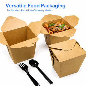 Boîte à nouilles en papier kraft, revêtement PE, résistante à la graisse, conteneur alimentaire pliable, boîte à emporter, bol en papier avec logo personnalisé - Product Image 1