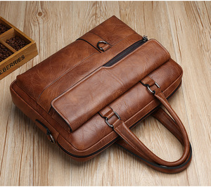 Porte-documents <span class=keywords><strong>pour</strong></span> <span class=keywords><strong>homme</strong></span> en cuir PU de haute qualité, logo personnalisé, style vintage, grande capacité, rétro, <span class=keywords><strong>pour</strong></span> <span class=keywords><strong>ordinateur</strong></span> portable - Product Image 3