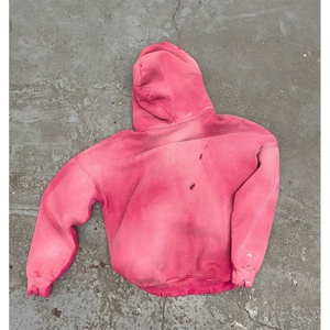 Sudaderas y Hoodies Personalizadas de Algodón Grueso de 450 g/m² con Cierre, Estampado de Mono Pintado, Estilo Grunge Rosa Desgastado para Hombre, OEM - Product Image 2