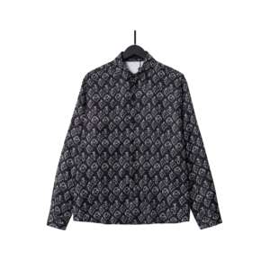 Camisa con Botones y Estampado de Monograma Estilo <span class=keywords><strong>Louis</strong></span> Vuitton, Camisa de Vestir Negra de Diseñador de Lujo - Product Image 1