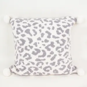 Fast shipping cozy soft handmade pillow case knit cushion cover with leopard pattern for home sofa decoration