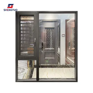 中国工厂设计防热铝合金框架窗户，带蚊帐和防盗副框架双层玻璃窗和门
