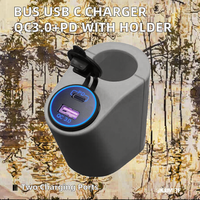 Chargeur USB C 2 ports 12-24V QC3.0+PD avec support de téléphone pour accoudoir, garantie 1 an, noir/blanc