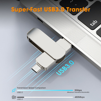 Nueva Memoria USB 3.0 de Metal de 64 GB, 128 GB, 256 GB con Puertos Duales USB Tipo-C y USB-A, Garantía de 3 Años para Teléfono Móvil y PC