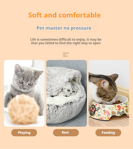 Tempat tidur kucing mewah dapat dicuci Gua putri ikan tempat tidur anjing kucing bertudung bulu panjang untuk kucing dalam ruangan - Product Image 3
