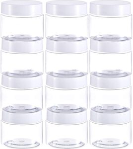 12 Pack Clear Plastic Storage Favor Jars Wide-Mouth Plastic Containers with Lids for Beauty Products (2 Ounce White)