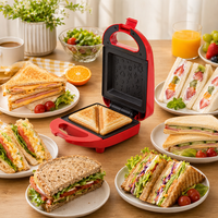 Grille-pain et appareil à sandwichs portable, vertical, avec voyant lumineux, couvercle verrouillable et déverrouillage facile, rouge, pour dortoir, bureau, petit-déjeuner