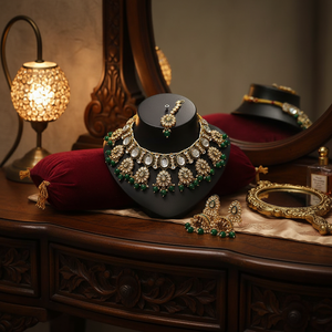 Conjunto de collar de Gargantilla Meenakari y piedra Kundan chapada en oro, conjunto de joyería fina 10573909 - Product Image 3