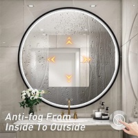 Miroir de salle de bain mural LED CF moderne, rond, avec cadre noir, LED haute densité, super lumineux, anti-buée, à intensité réglable
