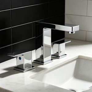 Basin Bathroom Sink Faucet 3 Hole Dual Handle Metered Ceramic Valve Core Modern Design Deck Mount Stainless Steel Chrome - Product Image 5