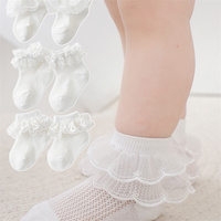 Chaussettes de printemps en coton couleur unie avec étiquette privée pour nouveau-né et bambin Chaussettes en dentelle et à volants pour bébé fille 1 pièce