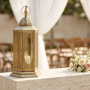 Wholesale Ramadan Tabletop Home Decorations <b>Gold</b> Moroccan Style Candle Pillar Holder <b>Lantern</b> - Product Image 3