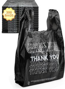 Bolsa de Plástico Negra para Camisetas con Impresión de Agradecimiento, Bolsa de Compras Desechable de HDPE con Asa Larga para Negocios - Product Image 4