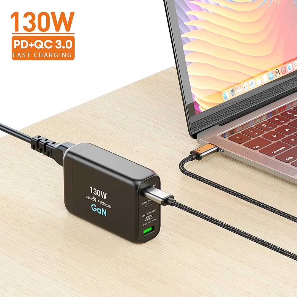 Bộ Sạc Nhanh GaN 130W USB C PD3.0 PD USB-C Type C, Bộ Sạc Nhanh USB Cho MacBook Air/Pro Cho Iphone 12 Samsung