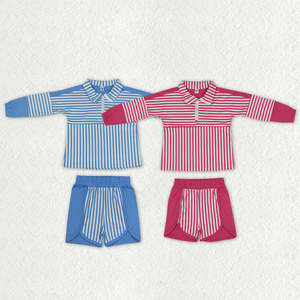 ชุดเสื้อผ้าเด็กผู้หญิงลายทางพิมพ์ลายวันหยุด RTS Toddlers พร้อมซิป เสื้อพูลโอเวอร์ กางเกงขาสั้น สวมใส่สบาย เหมาะสำหรับเล่นกีฬา เทนนิส โยคะ - Product Image 2