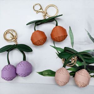 Fashion PU Leather Cherry Bag Charm Key Chains <b>Purse</b> Charm Pendant <b>Cute</b> Cherry Keychain for Women - Product Image 3