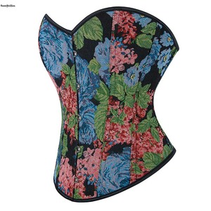 Oil Painting Denim Jeans Fabric Lace up Boned Corsets and Bustiers Blue <strong>Renaissance</strong> Women <strong>Clothing</strong> Plus Size Bodyshaper - Product Image 2