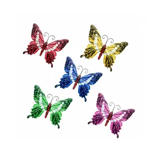 5 Set canlı kelebekler Metal duvar sanatı toptan kelebek duvar dekorasyon ev dekor
