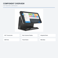 Kapasitif Dokunmatik Ekranlı POS Terminali 15.6" Hepsi Bir Arada Yazarkasa Tek Ekranlı Intel I3 8GB 128GB SSD Windows Wi-Fi 6 Siyah