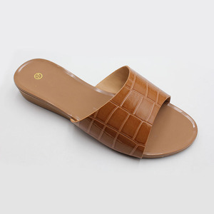Vente chaude sandales compensées femmes brillant panneau appartements mode Mules bout rond demi pantoufles chaussures à bout ouvert pour femmes et dames - Product Image 2