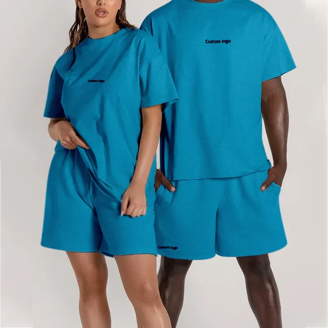 custom logo sportswear sweat suits custom cotton t shirts short set tracksuit unisex jogging suit for men 2 two piece short sets