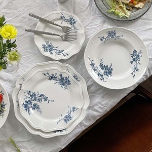 French Elegant Blue and White Porcelain <b>Plate</b> with Irregular Shape and Plant Pattern - Product Image 2