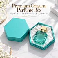 Boîte rigide hexagonale personnalisée en origami pour parfum, en carton recyclé, avec logo 3D en feuille d'or, emballage cosmétique et de parfum, conforme aux normes du marché européen