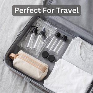 Meilleures ventes : Kit de voyage anti-fuite avec flacons de toilette en plastique rechargeables et pochette de rangement – Couleurs et tailles personnalisables, design tendance - Product Image 6