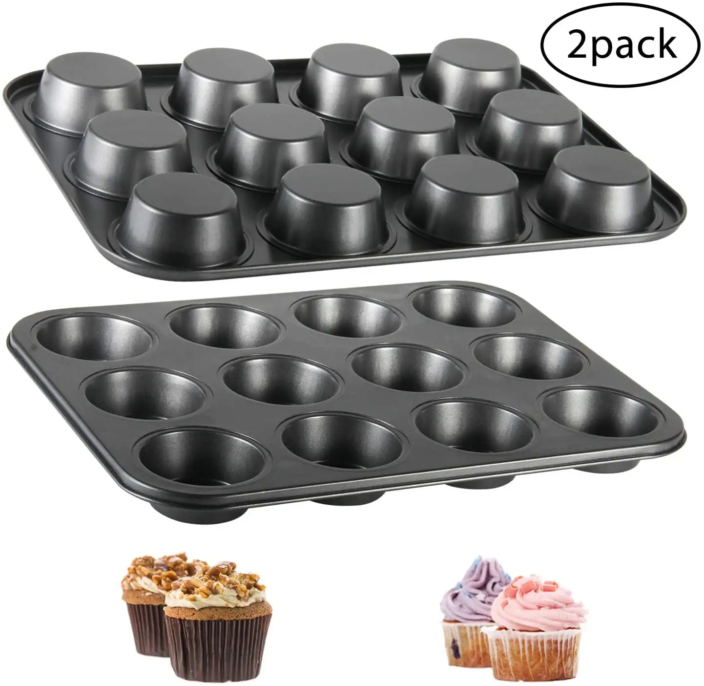 Nhà Bếp Vàng Đen Carbon Thép Không Dính 12 Ly Muffin Pan Cho Cupcake Baking Chảo Bánh Khuôn