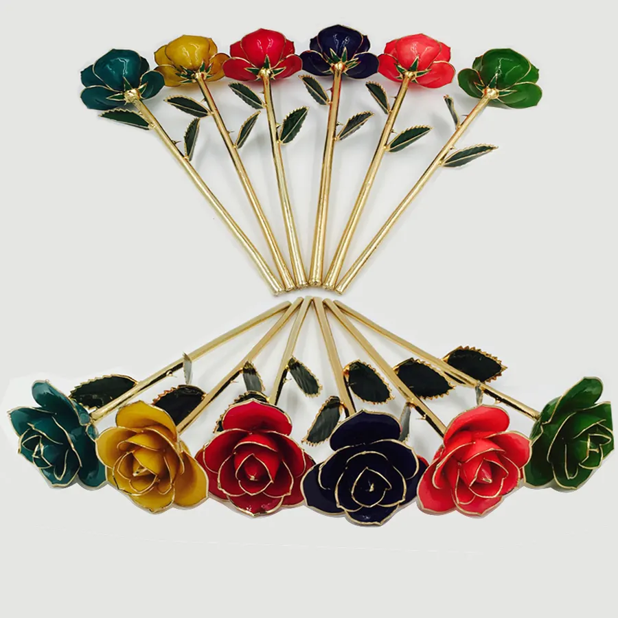 30cm Multi color 24k gold dipped real Rose for Valentine' s day gift Real leaves Decorative Flower wedding Anniversary gift