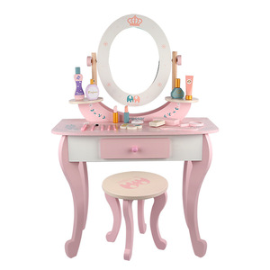 Jolie petite fille en bois Style européen couronne princesse coiffeuse Simulation commode maquillage <span class=keywords><strong>jeu</strong></span> maison jouet - Product Image 1