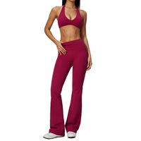 Nouvel ensemble de sport 2 pièces en tissu brossé anti-transpiration, transfrontalier, avec débardeur dos nu à bretelles spaghetti et haut de yoga très extensible