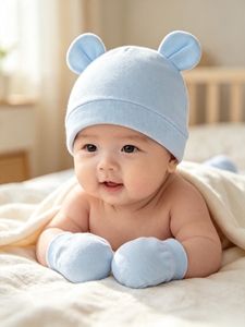 Ensemble <span class=keywords><strong>bonnet</strong></span> et gants pour nouveau-né, bouton réglable, unisexe, pour bébés de 0 à 6 mois, garçons et filles, en spandex/coton - Product Image 3