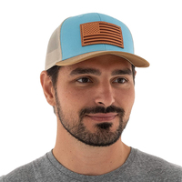 Gorras de camionero de cuero con logotipo personalizado, Gorras de camionero con logotipo personalizado de la bandera americana, de malla curvada de 6 paneles, Unisex