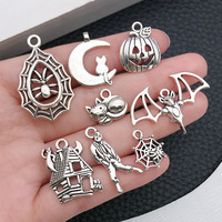 Lot de 15 accessoires de bracelet pendentif chapeau magique citrouille chauve-souris d'Halloween transfrontalier en métal plaqué argent, faits à la main, pour vente en gros et DIY