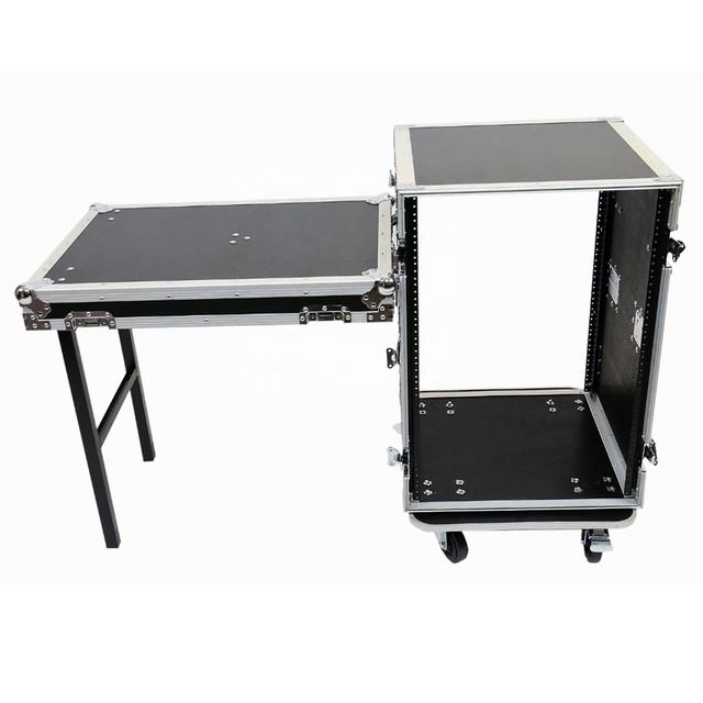 16 Space ATA Power Amplifier Rack Flight Case With Casters and Attached Utility Table