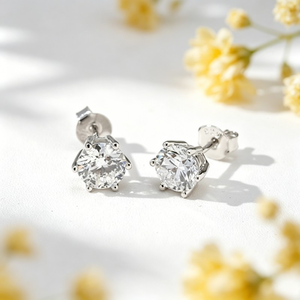 Pendientes de tuerca de plata S925 con diamantes de laboratorio de corte redondo clásico de 0.5CT y 1CT para mujer, joyería de boda, pendientes de moda con engaste de garra de aleación. - Product Image 3
