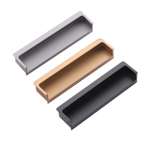Aluminum <strong>Matt</strong> <strong>Black</strong> Gray Silver Drawer Pulls Embedded Invisible Dark <strong>Door</strong> Handle Push-Pull Bedroom Living Room Hotel Basement - Product Image 1